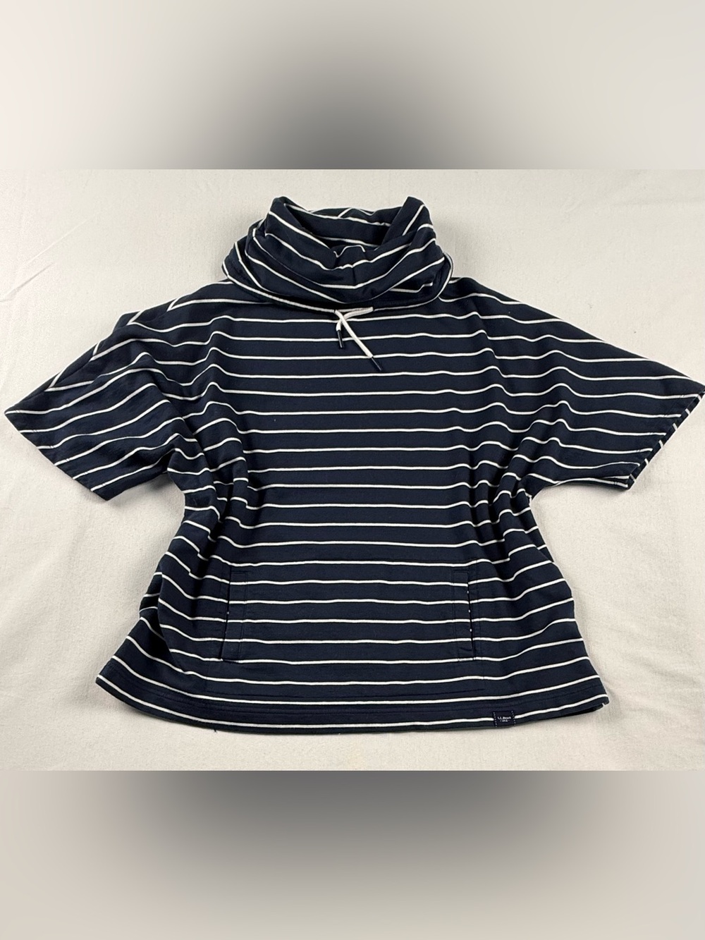 L.L. Bean Navy and White Striped Cowl Neck Sweater